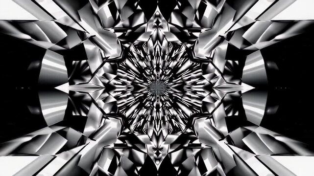 Monochrome radial abstract pattern with sharp, reflective surfaces
