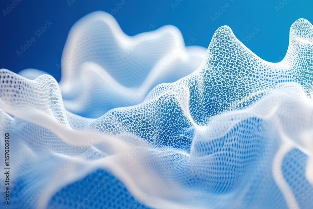 Poster Abstract blue and white flowing mesh network.