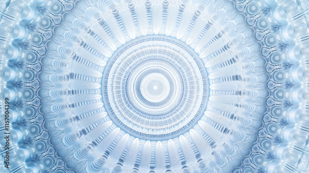 Poster abstract blue circular pattern with intricate details, resembling a futuristic or technological desi
