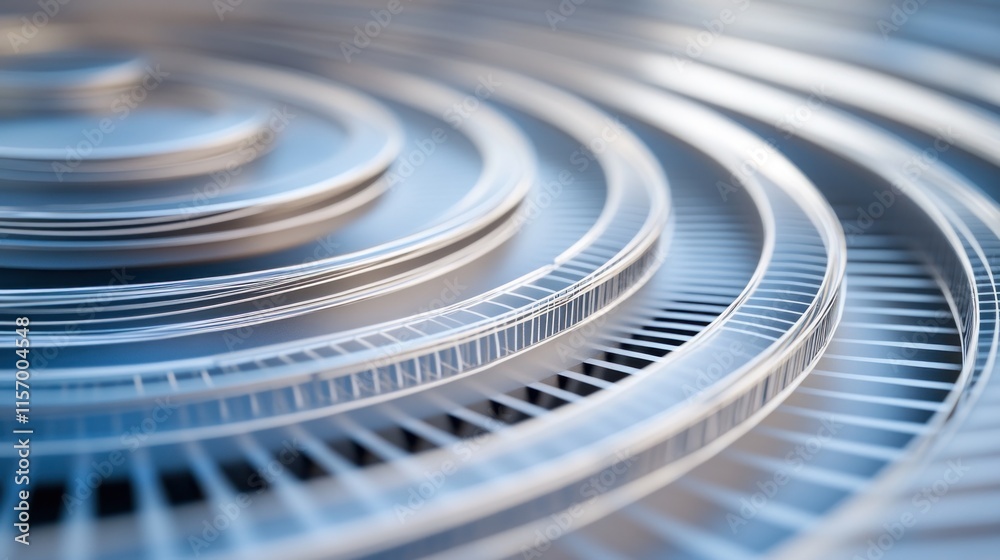 Aufkleber Abstract metallic spiral structure with concentric circles and radial lines.