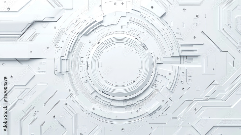Poster Abstract white technological background with circular and linear elements. (1)
