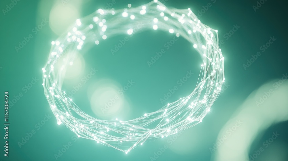 Leinwandbilder glowing circular network of interconnected nodes on teal background.