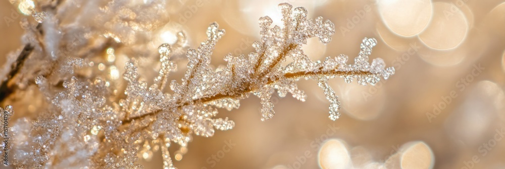 Aufkleber close-up of a frost-covered branch against a bokeh background. (1)
