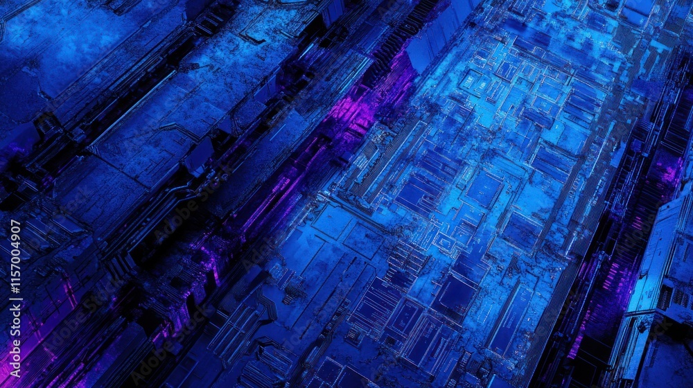 Aufkleber abstract digital art depicting a futuristic, blue and purple technological structure with intricate 