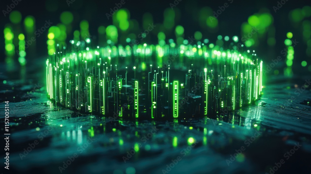 Aufkleber futuristic green glowing circle digital data structure.