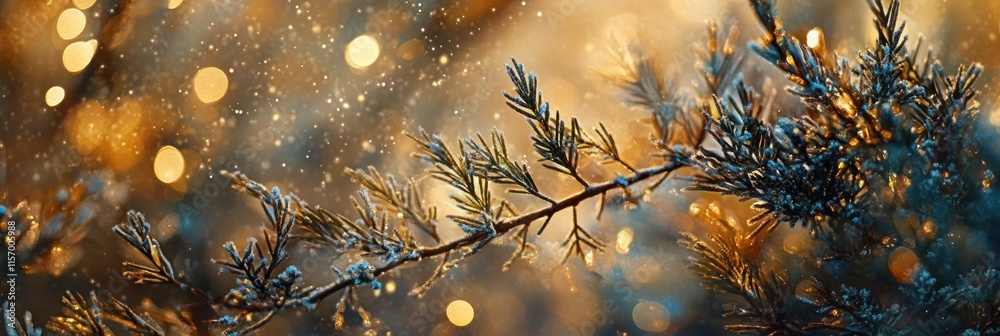 Aufkleber frosty winter branch with bokeh lights. (2)