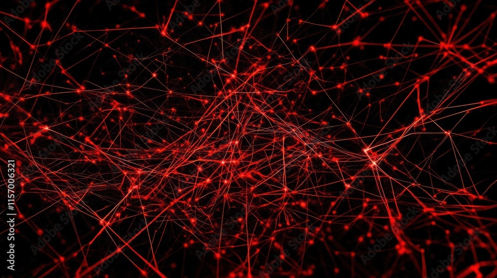 Poster Abstract red glowing network connections on black background.
