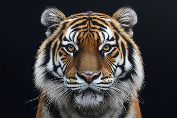 Fototapeta premium Close-up of tiger face with sharp features in dark tones