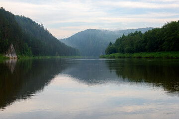 Serene forest river.