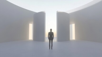 Fototapeta premium A lone figure standing in a minimalist space.
