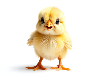 Obraz premium Surprised Little Chick Looks Up At Camera With Huge Eyes In A Funny And Isolated Portrait On White Background Created By Ai. 00001