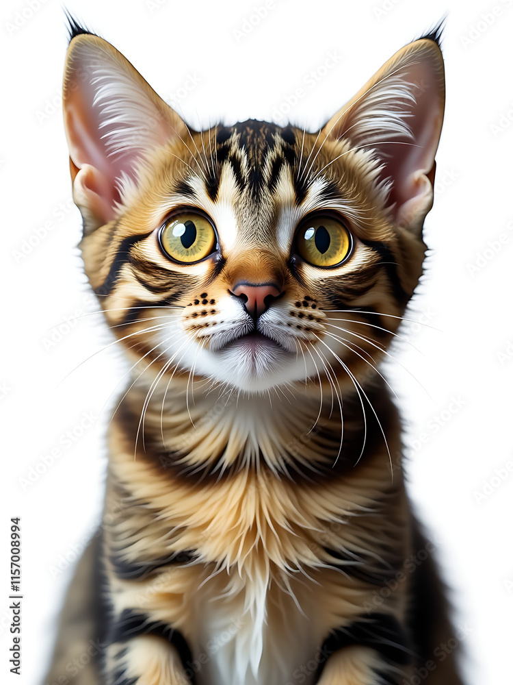 Poster surprised british cat has huge yellow eyes and is isolated on a transparent background created by an
