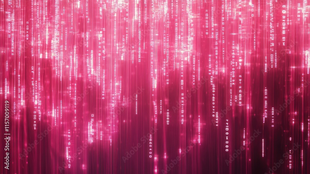 Aufkleber abstract pink digital rain background with glowing particles.