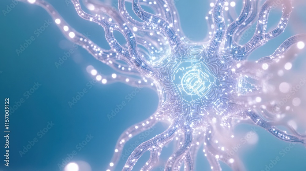 Poster abstract glowing neuron cell network.