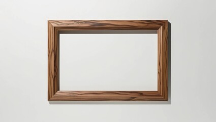 Wooden Frame with Natural Grain on White Wall
