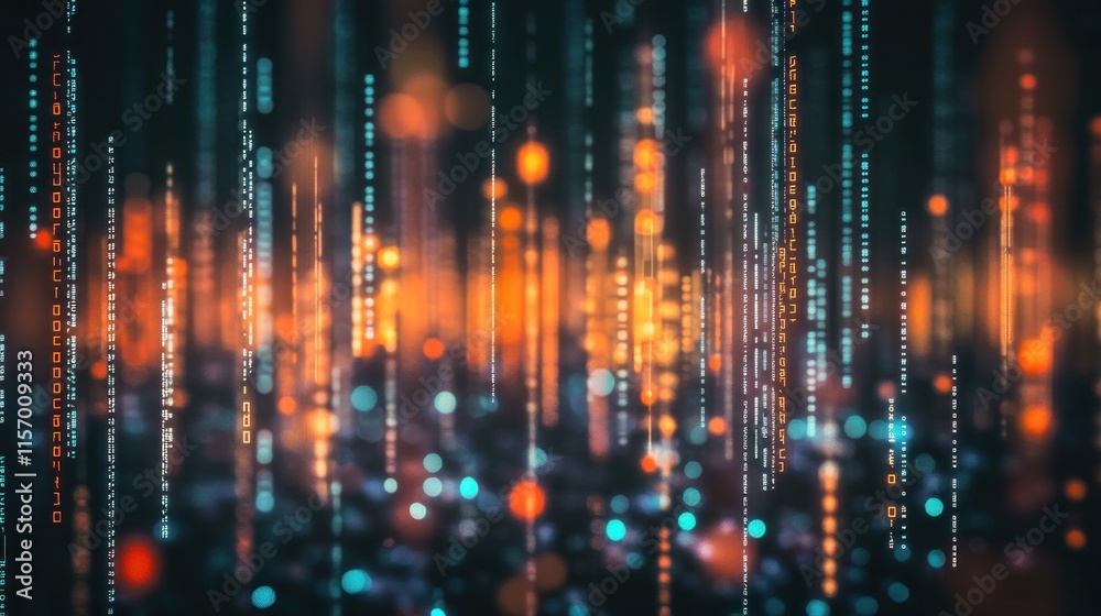 Aufkleber Abstract background with glowing digital code streams, futuristic technology concept.