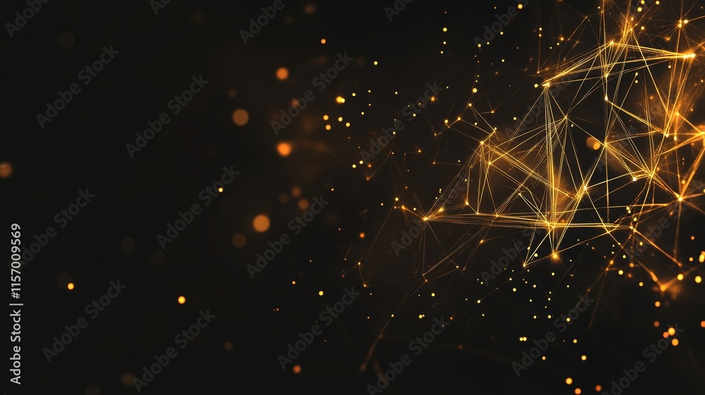 Poster abstract gold network connection on black background