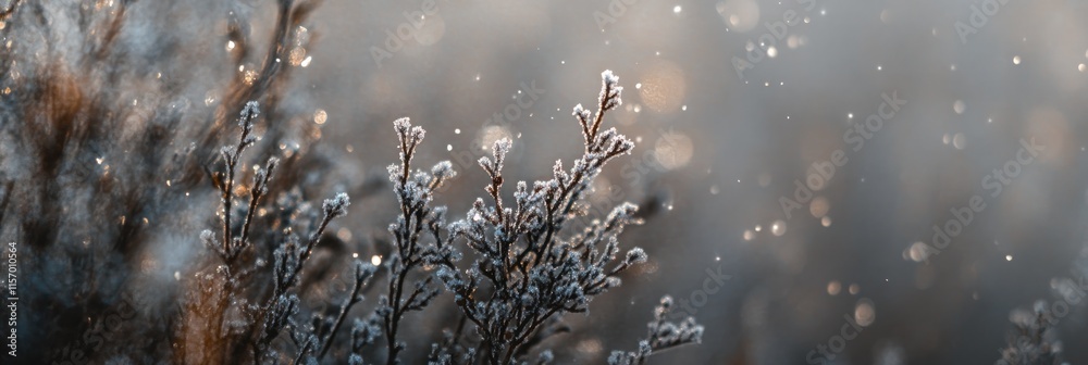 Aufkleber frost-covered branches with bokeh background.