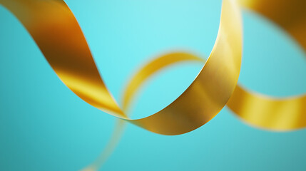 Fototapeta premium Gold ribbon swirls on turquoise background.