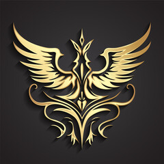 Obraz premium 3d gold winged ornamental heraldic beautiful logo