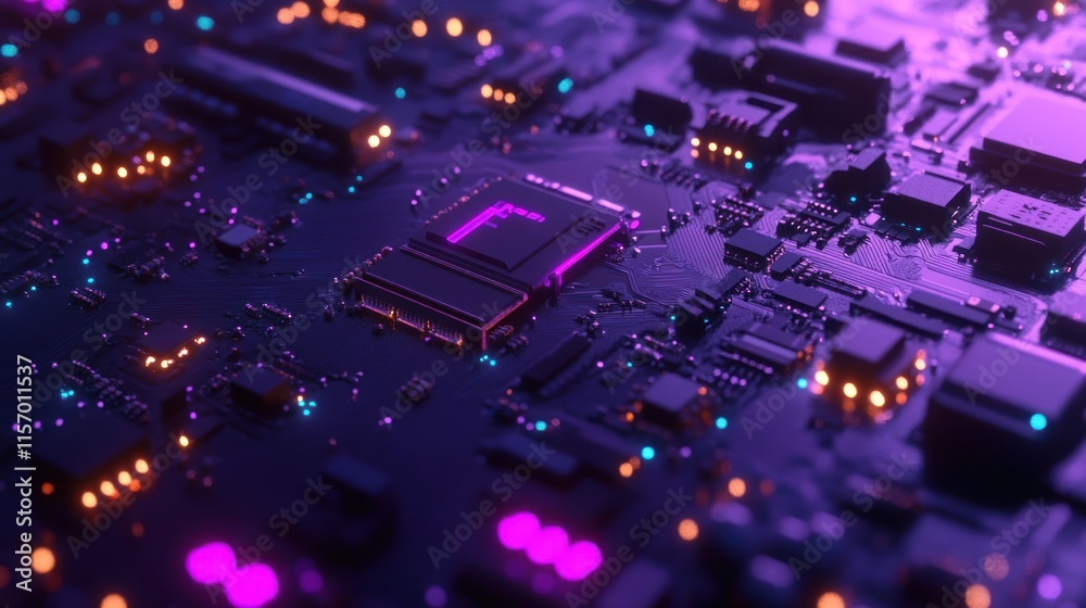 Aufkleber close-up of a circuit board with glowing components. (1)