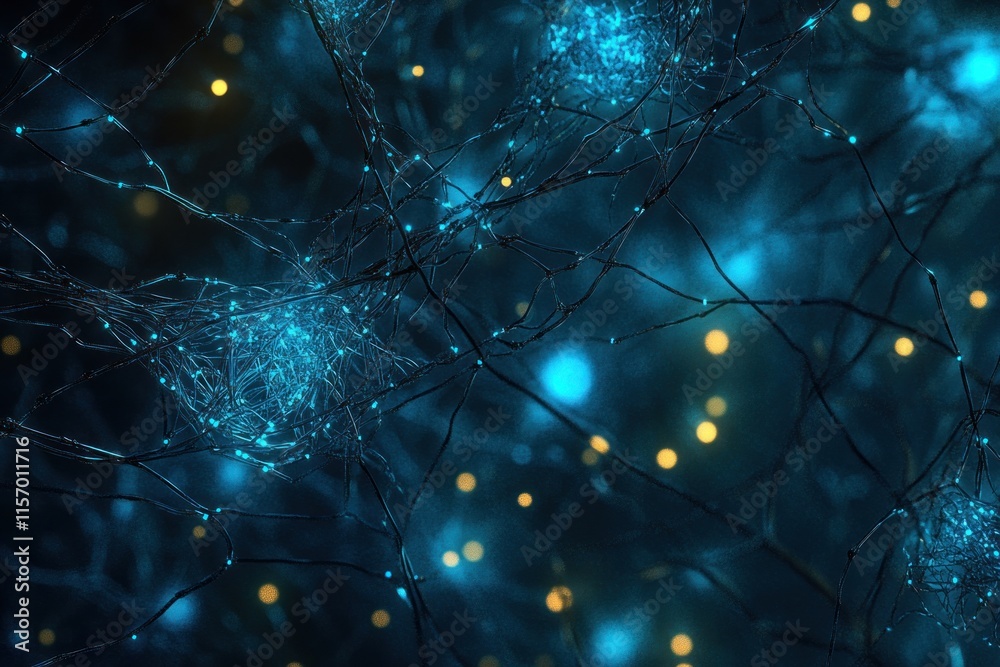 Poster Microscopic view of glowing neural network connections.