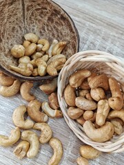 Cashew nut on the wooden table