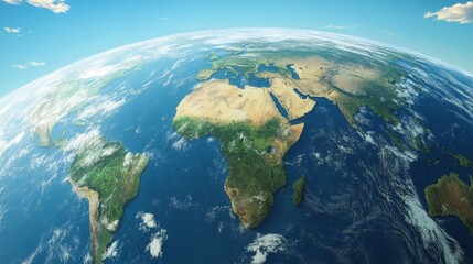 Fototapeta premium Aerial view of Earth showcasing continents and oceans.