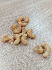 Cashew nut on the wooden table