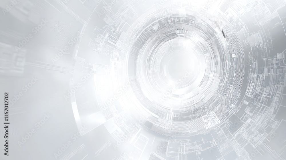 Poster Abstract white technology background with concentric circles and glowing center.