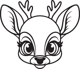 Cute Baby Deer Head Simple Black Line Art Illustration, Minimalist Wildlife Design.