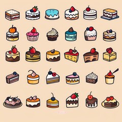 Cakes icon set, desserts, cupcakes symbols, sweets sign, bakery design elements, bakery pastry, biscuits