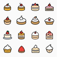 Cakes icon set, desserts, cupcakes symbols, sweets sign, bakery design elements, bakery pastry, biscuits
