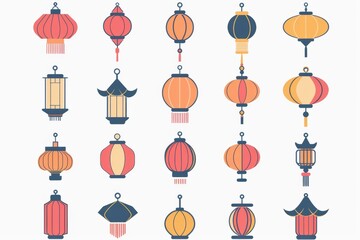 Asian lamp icon, chinese lantern isolated, traditional oriental lantern, light symbol,minimal flat flashlight