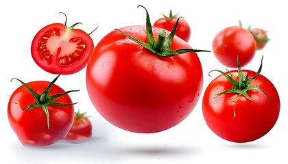 flying tomatoes isolated on white background cutout