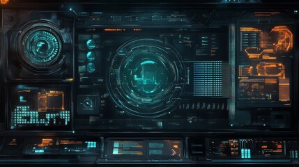 Futuristic digital interface with glowing elements.