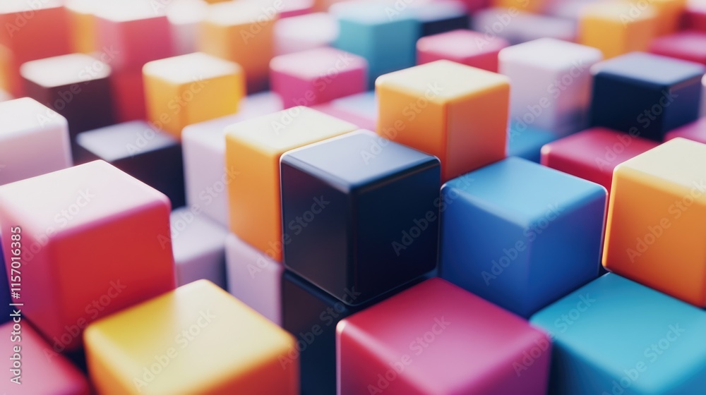 Poster colorful 3d cubes arranged in a vibrant abstract pattern creating a playful and dynamic visual textu