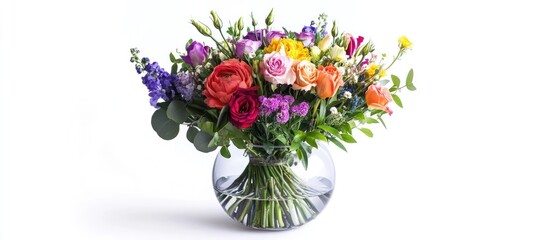 Vibrant bouquet of fresh seasonal flowers in a crystal vase ideal for home decoration or celebrating special occasions