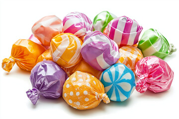Colorful Wrapped Hard Candies Assorted Flavors Sweet Treats Pile. Generative Ai.
