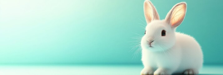 Fototapeta premium This charming White Rabbit is beautifully set against a soft pastel background, perfect for Easter celebrations and all the delightful moments with family and friends during this festive season