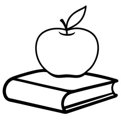Apple on Book Line Art Vector Illustration