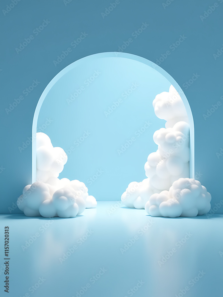 Poster Soft White Clouds Drift Gently Through A Serene Blue Tunnel, Creating An Abstract Minimal Background For Contemplation And Reflection Always. 00003