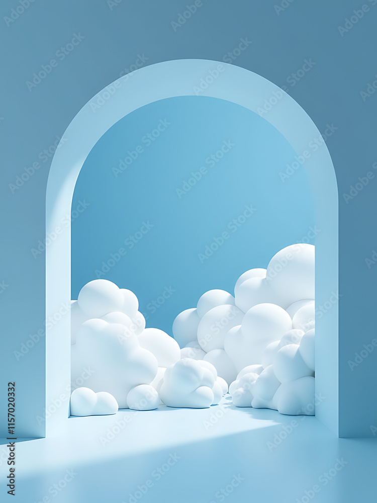 Aufkleber Soft White Clouds Drift Gently Through A Serene Blue Tunnel, Creating An Abstract Minimal Background For Contemplation And Reflection Always. 00002
