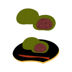 よもぎまんじゅう(粒あん)の手描きカラーイラストセット