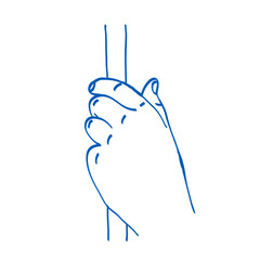 Hand holds a stick. Doodle vector illustration. Index, middle, ring, little fingers and thumb