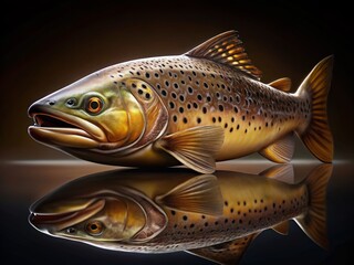 Realistic Brown Trout Fish in ZBrush Style - Left-Facing, Copy Space