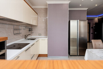 Style kitchen interior residential building, dining room design hotel apartment