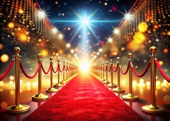 Red Carpet Award Ceremony Background: Golden Stanchions & Sparkling Lights