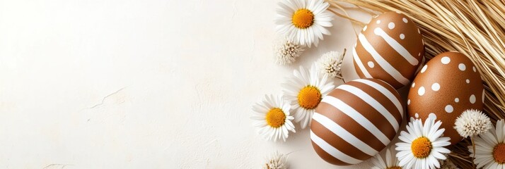 Join us for a joyous Easter Celebration with decorated eggs and vibrant daisies, symbolizing joy and renewala perfect occasion for family gatherings to share fun and make lasting memories