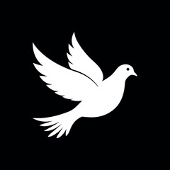 dove icon. bird sign. Animal icon. Symbolic White Dove in Flight Against a Black Background. Flat design simple style vector illustration.